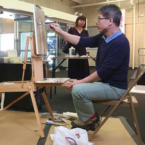 Famed hyperrealist artist created new portrait in Wright Gallery